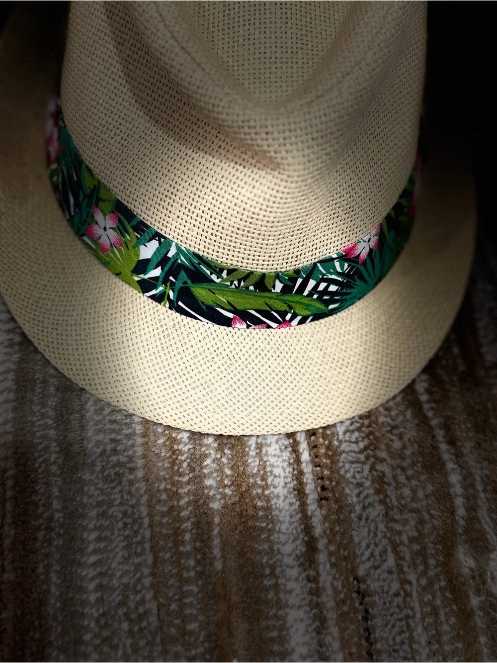 Cream Straw Fedora with Tropical Floral Band